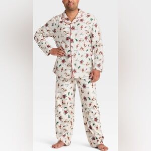 Men’s Grinch Print Long Sleeve Shirt and Pants Holiday Pajama Set XL
